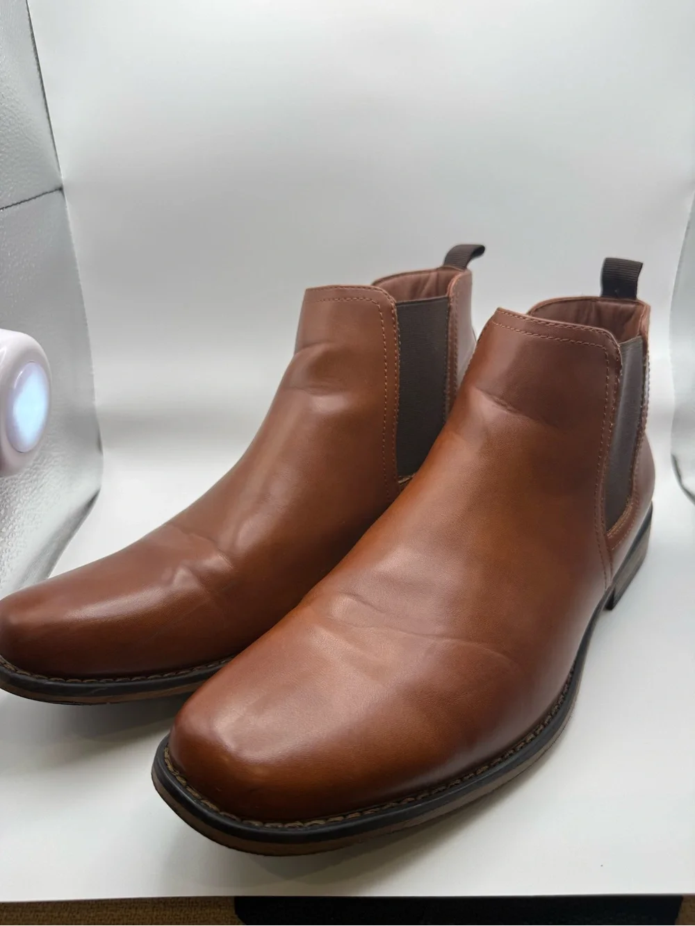 Perry Ellis Men's Chelsea Boots in Cognac Brown - Sleek Slip-On Dress Boots